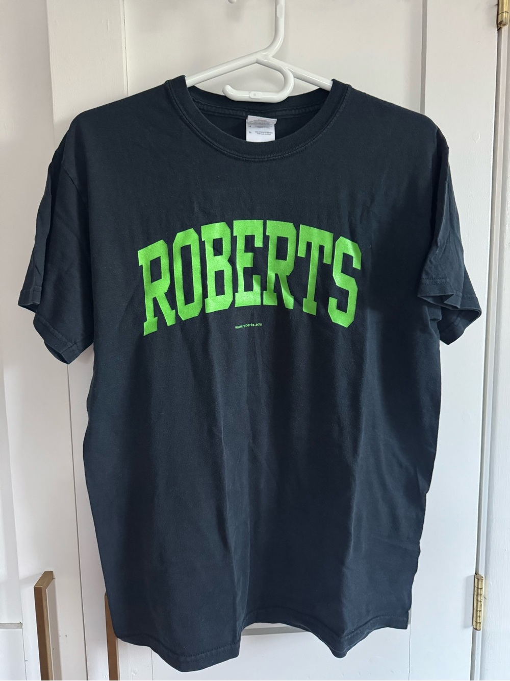 Gildan Black Short Sleeve Tee with Bright Green 'ROBERTS' Print